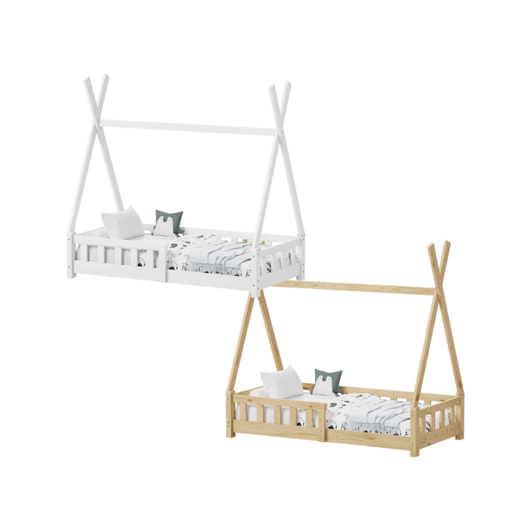 Παιδικό κρεβάτι Montessori "Noam" 70x140εκ [Λευκό & Φυσική απόχρωση]