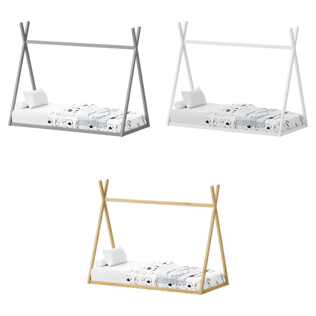 Παιδικό κρεβάτι Montessori "Lilly" 90x190εκ [Λευκό & Γκρι & Φυσική απόχρωση]