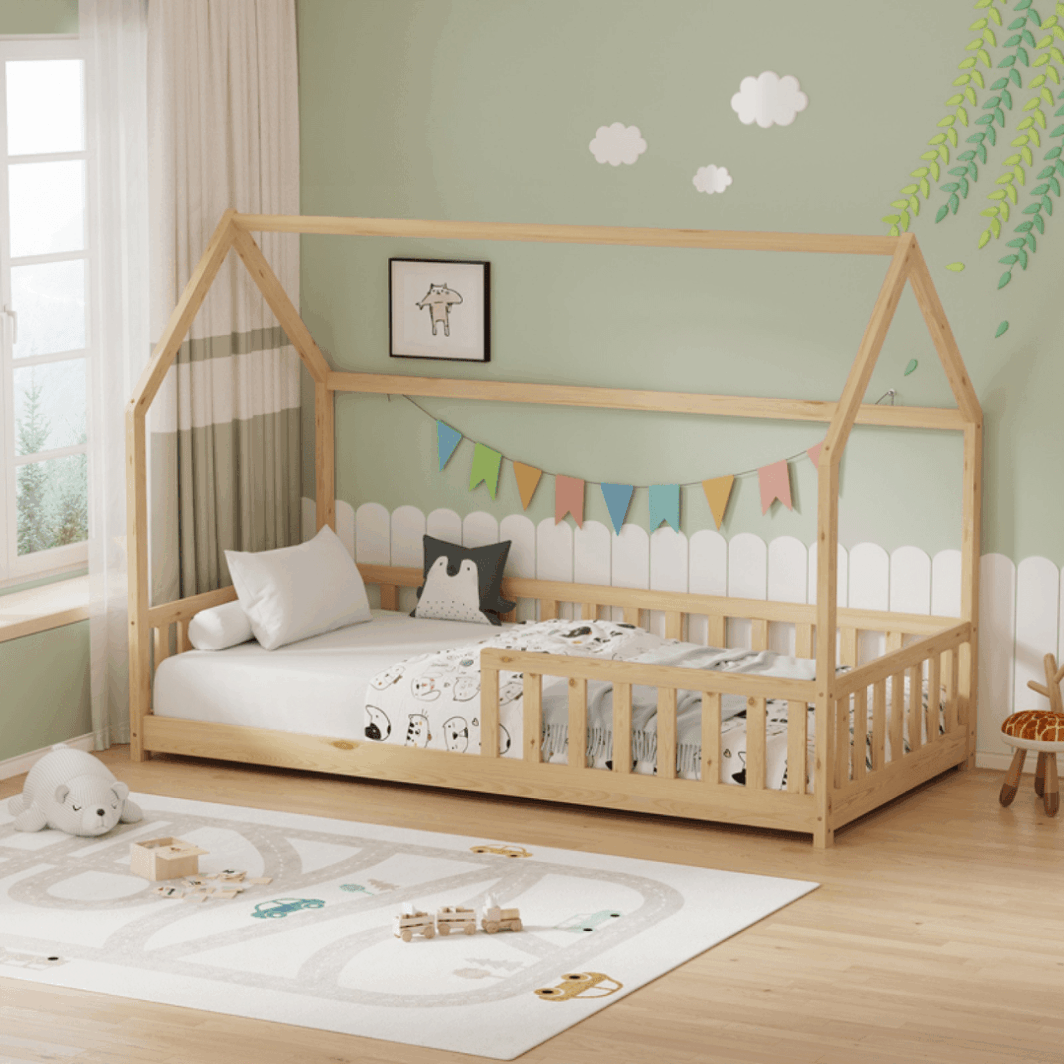 Παιδικό κρεβάτι Montessori "Callan" 90x190εκ [Λευκό, Γκρι & Φυσική απόχρωση] - Image 2