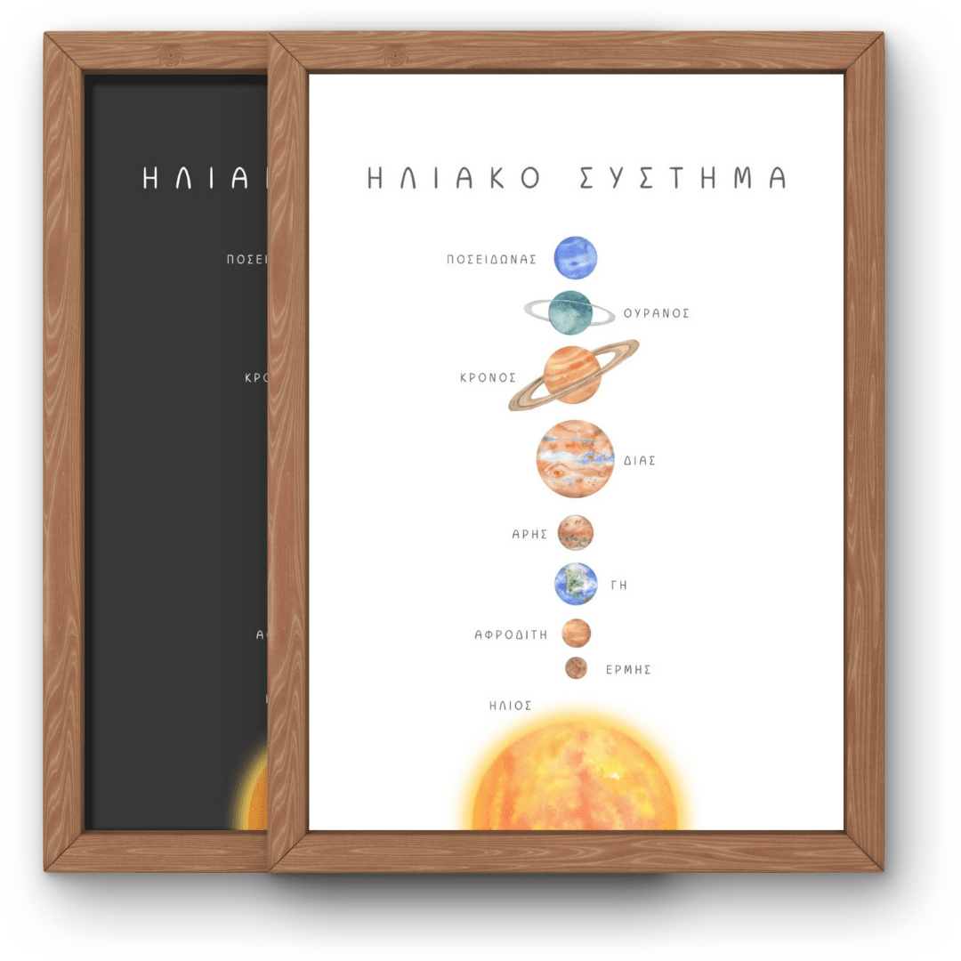 Εναλλακτικό κείμενο (Alt Text): Εκπαιδευτική αφίσα «Το ηλιακό σύστημα» με Ήλιο και πλανήτες σε ρεαλιστική απεικόνιση. Ιδανική για παιδιά προσχολικής και πρωτοσχολικής ηλικίας.